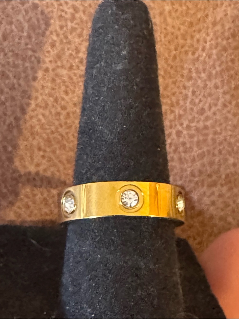 Gold Crystal Accent Women's Band Ring - Elegant Gold Tone